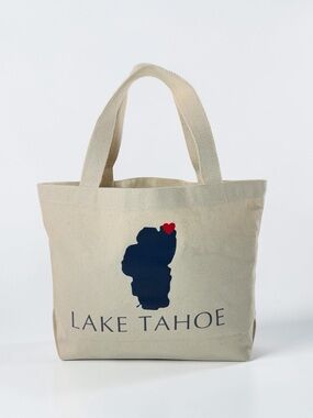 Lake Tahoe Canvas Tote Bag - Natural with Navy and Red